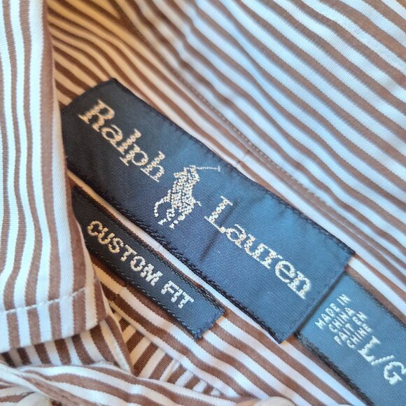 Polo by Ralph Lauren Men's Brown and White Long Sleeve Striped Shirt - Picture 1 of 7